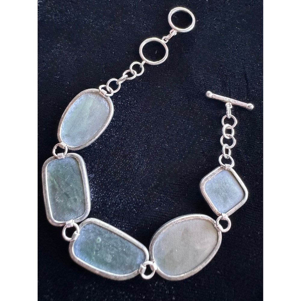 LUC Lucas Lameth Bracelet 925 Silver Abalone Shell Toggle Link 6.75-7.75 11.3g - Picture 6 of 11